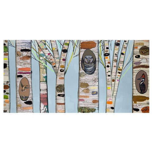 Feathered Forest Friends Ice Blue Canvas Art