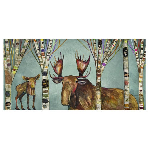Forest Moose and Calf Canvas Art