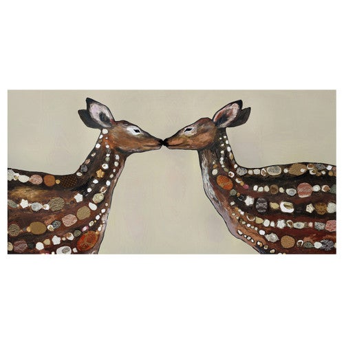 Kissing Deer Cream Canvas Art
