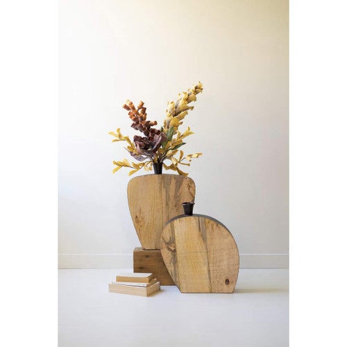 Slim Profile Wood & Metal Vases - Set of 2