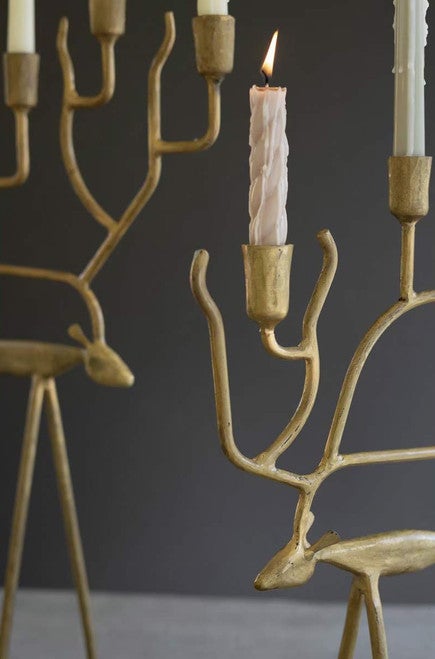 Antique Gold Deer Candelabras - Set of 2