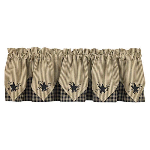 Black Embroidered Stars Pointed Valance - OVERSTOCK