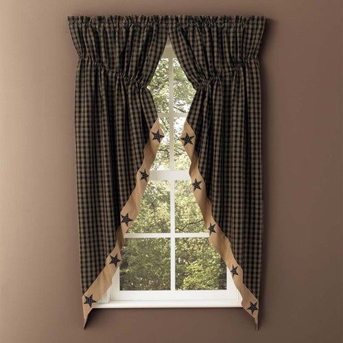 Black Patchwork Gathered Swag - 63 Inch - OVERSTOCK