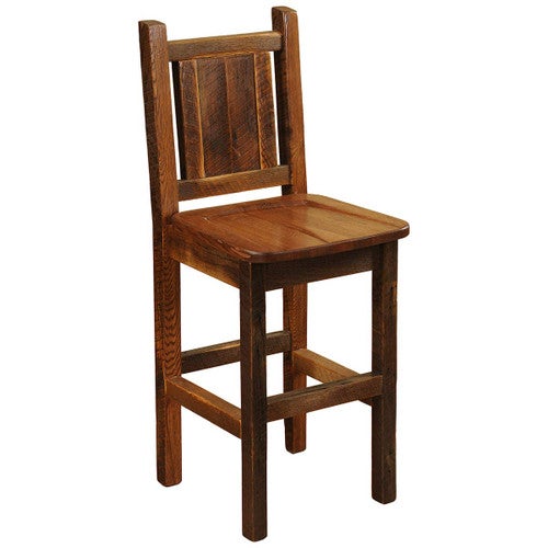 Barnwood Artisan Counter Stool - Wood Seat - Antique Oak