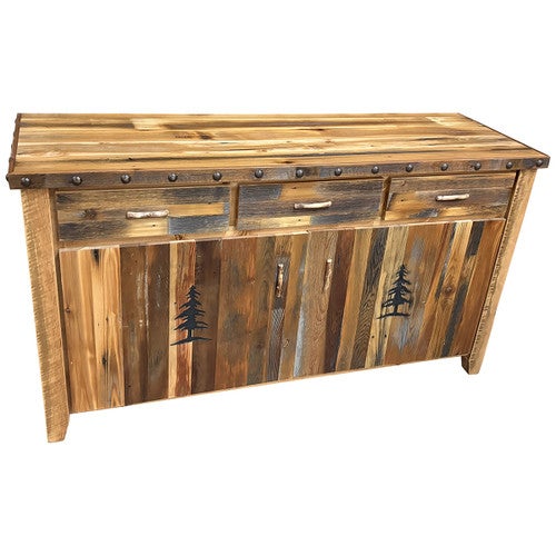 Barnwood Buffet w/Tree Carvings - 65 Inch - CLEARANCE