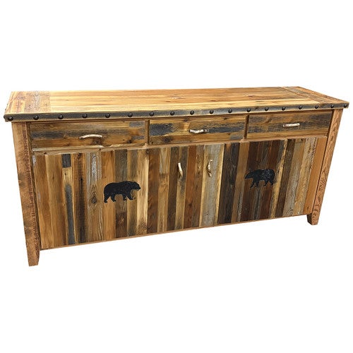 Barnwood Buffet w/Bear Carvings - 80 Inch - CLEARANCE