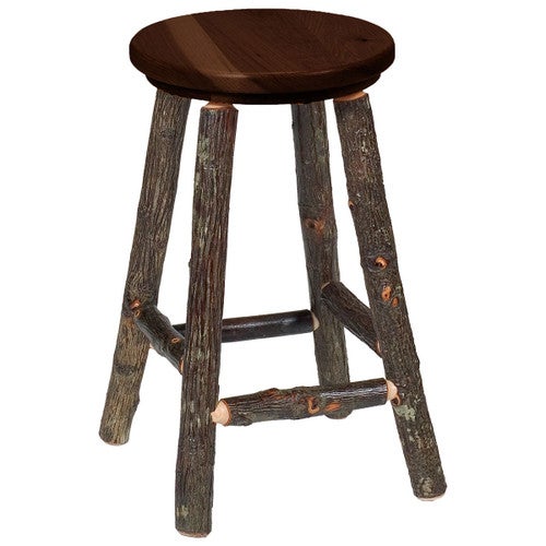 Hickory Round Bar Stool w/Hickory Seat (Non-Swivel) - 24 Inch