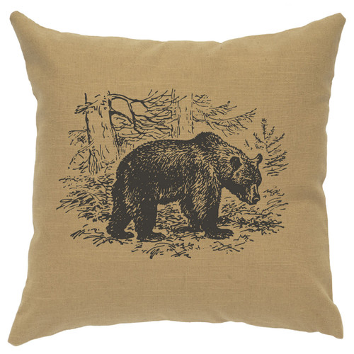 Bear Scene Linen Pillow - Straw