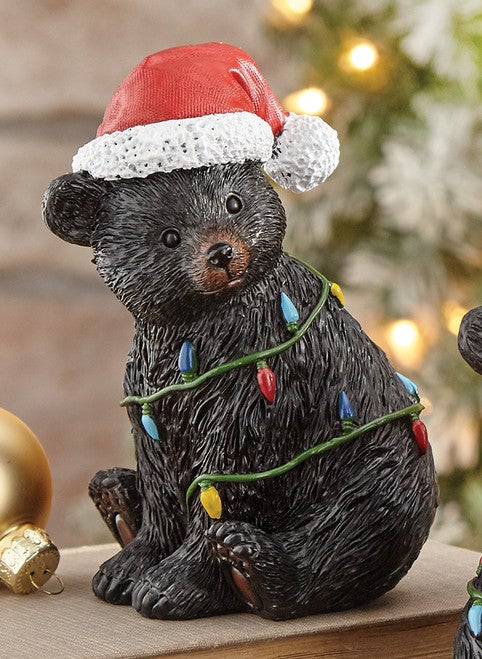 Festive Lights Santa Bear Figurine