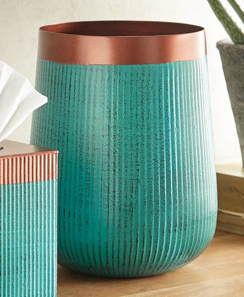 Turquoise & Copper Metal Waste Basket