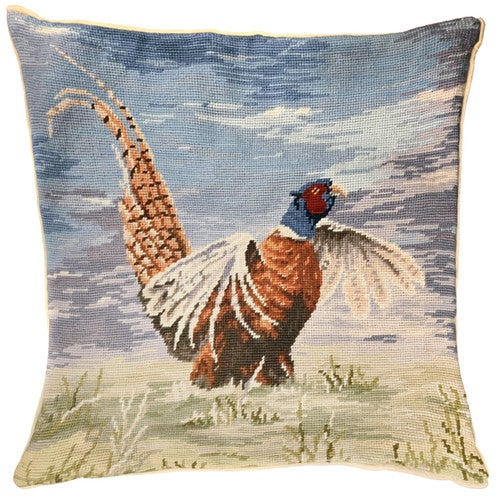 Prairie Pheasant Nesting Needlepoint Pillow