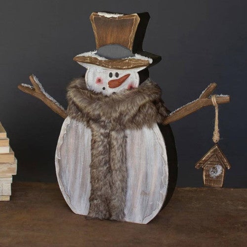 Old Time Snowman Wood Sculpture
