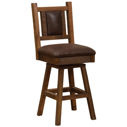 Barnwood Swivel Upholstered Counter Stool with Back - 24 Inch