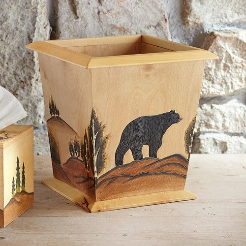 Wood Black Bear Waste Basket - OUT OF STOCK