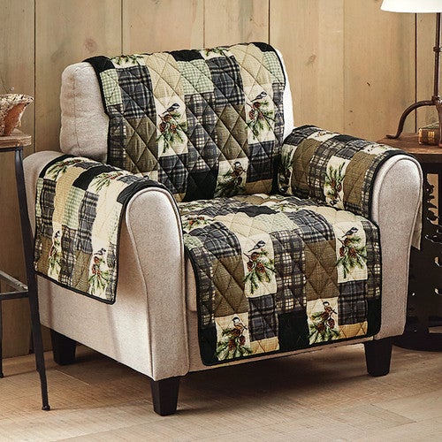 Pinecones & Chickadees Patchwork Chair Cover