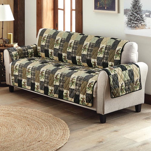 Pinecones & Chickadees Patchwork Sofa Cover - OUT OF STOCK