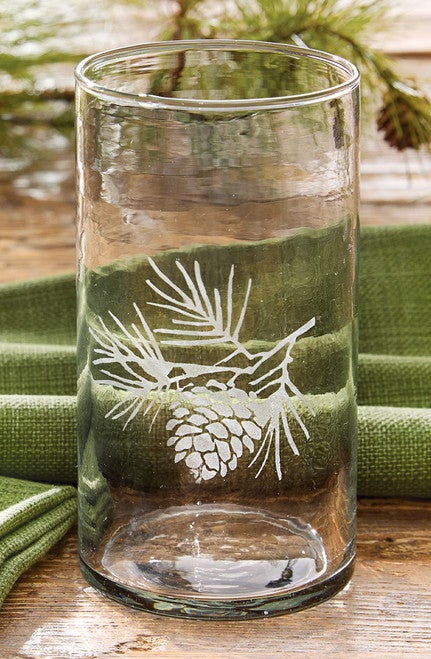 Hand-Blown Etched Pinecones Beverage Glass