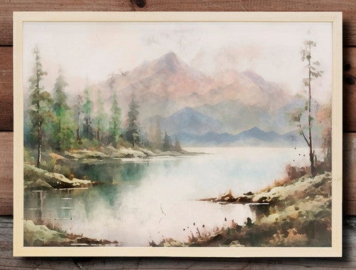 Tranquil Lake Watercolor Framed Wall Art