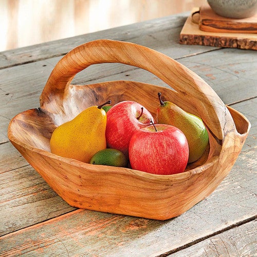 Handcrafted Burl Wood Basket Bowl