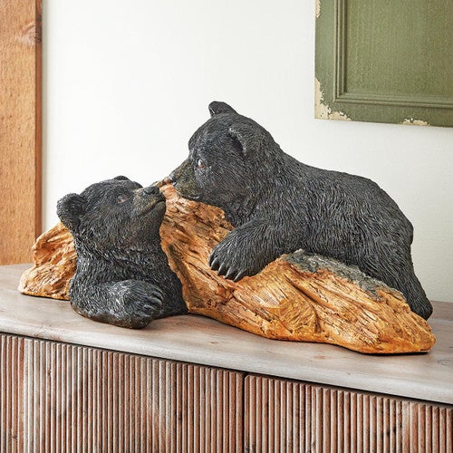 Playful Bear Cubs Log Sculpture - OUT OF STOCK