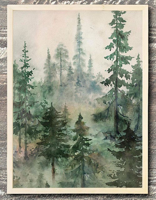 Misty Forest Watercolor Wall Art