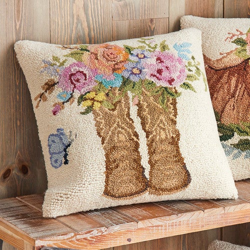 Boots & Blooms Hooked Pillow