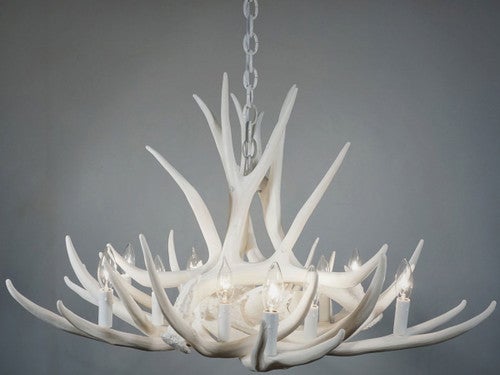 Mule Deer 9 Antler White Chandelier - Black Chain - CLEARANCE