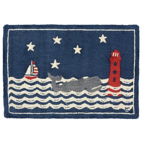 Blue Whale Hooked Wool Rug - 2 x 3 - OVERSTOCK