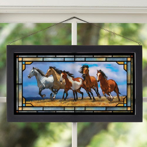 Over the Top Horses Stained Glass Art - OVERSTOCK