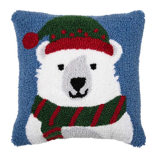 Jolly Polar Bear Hooked Pillow