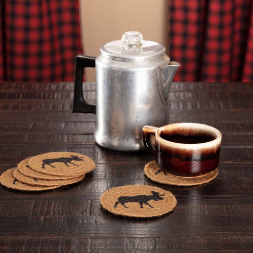 Stenciled Moose on the Loose Coasters - Set of 6