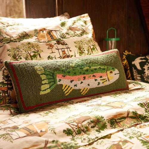 Heirloom Trout Hooked Pillow