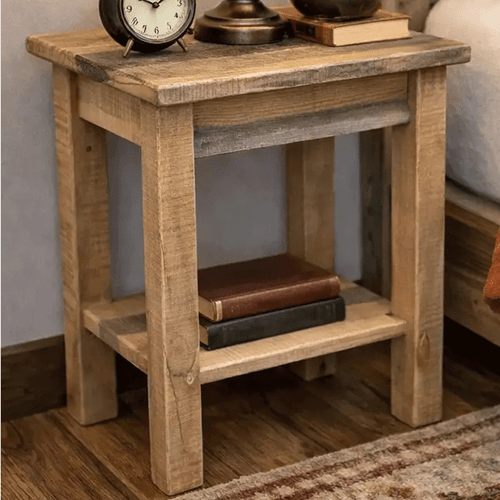 Denton Rough Sawn Live Edge End Table with Shelf