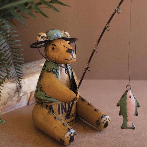 Fishing Bear Recycled Metal Sculpture - OUT OF STOCK UNTIL 03/24/2026