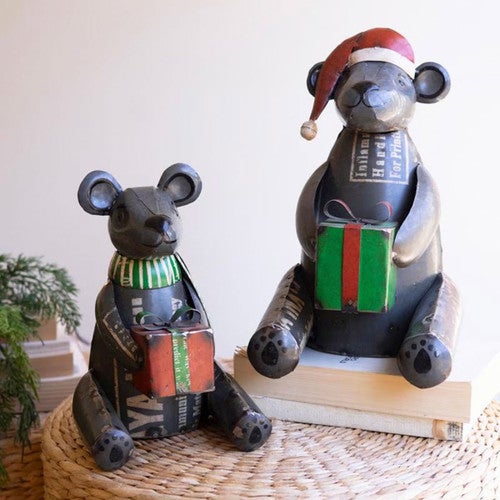 Christmas Gift Bears Metal Sculptures - Set of 2 - OUT OF STOCK UNTIL 06/17/2026
