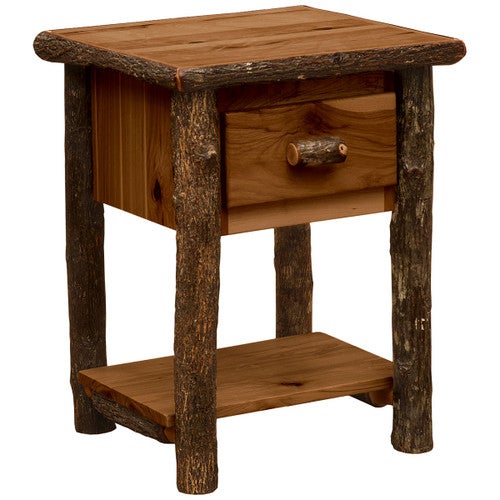 Hickory Log One Drawer Nightstand with Shelf