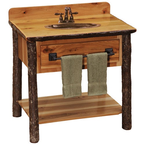 Hickory Log Open Vanity with Shelf