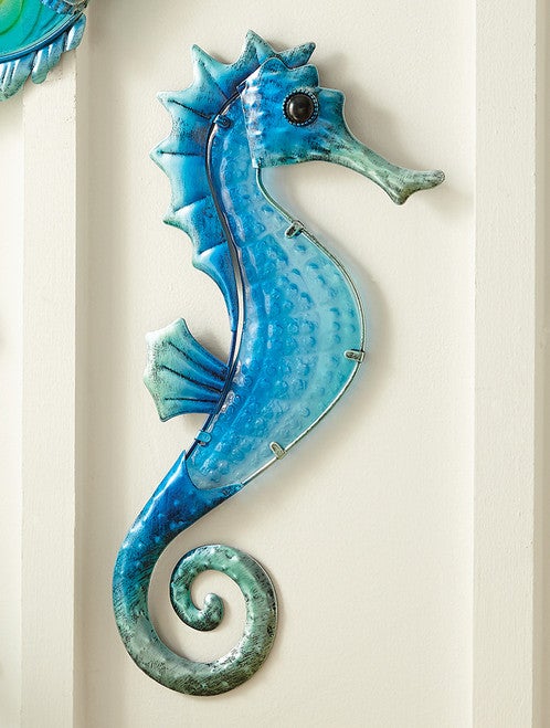 Blue Shimmer Seahorse Wall Art - CLEARANCE