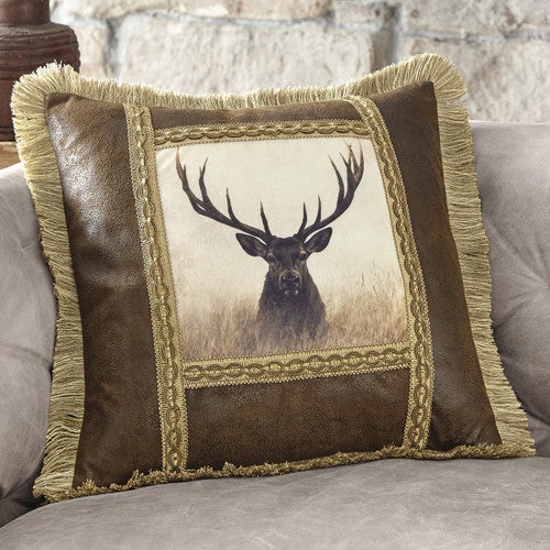 Misty Deer Faux Leather Pillow