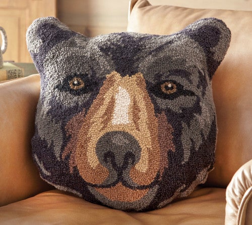 Black Bear Head Shaped Hooked Pillow