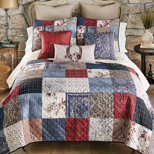 Western Romance Patchwork Quilt Bed Set - King