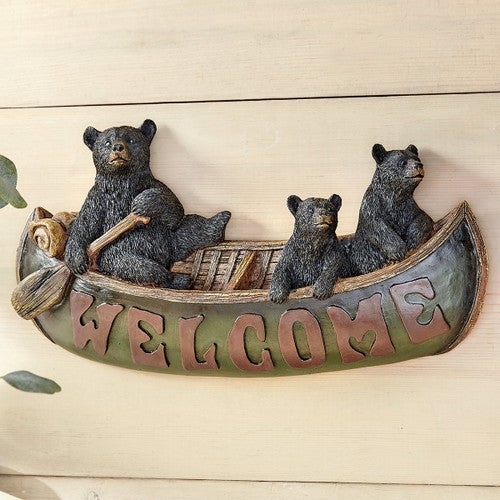 Welcome Bear Canoe Wall Sculpture