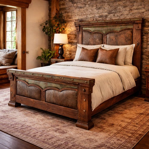 Stockade Solid Wood & Cowhide Bed - King