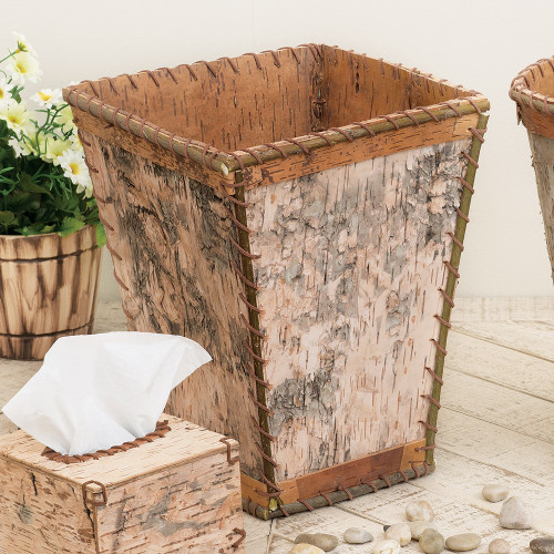 Birch Bark Square Waste Basket