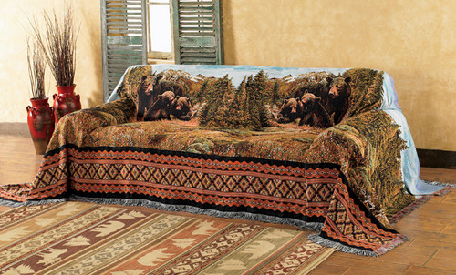 Black Bear Family Mountain Sofa Cover