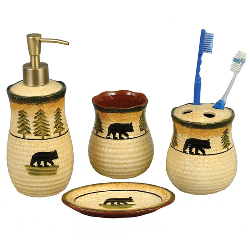 Black Bear Forest Pottery Bath Set - 4 pcs