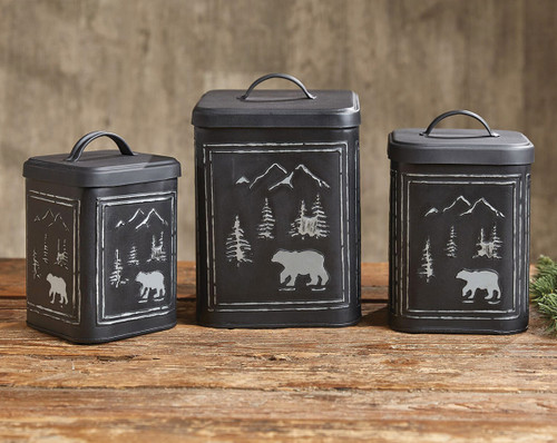 Black Bear Metal Canisters - Set of 3 - OVERSTOCK