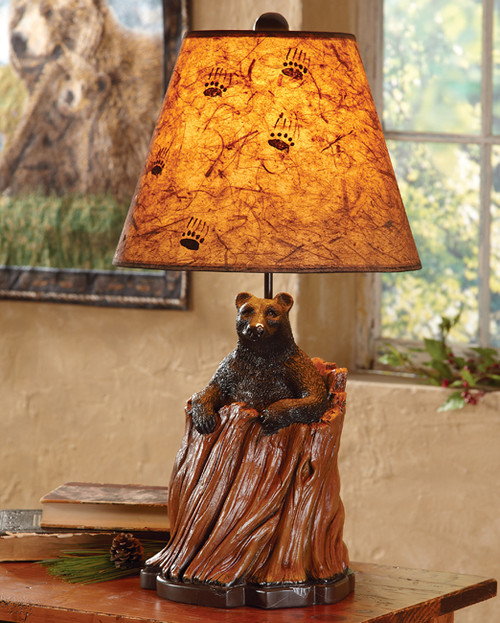 Black Bear Tree Stump Table Lamp