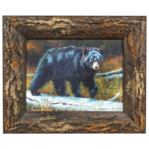 Black Bear Wandering Cub Bark Framed Artwork