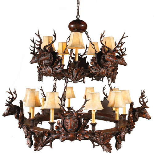 Black Forest Stag Head Two Tier Chandelier